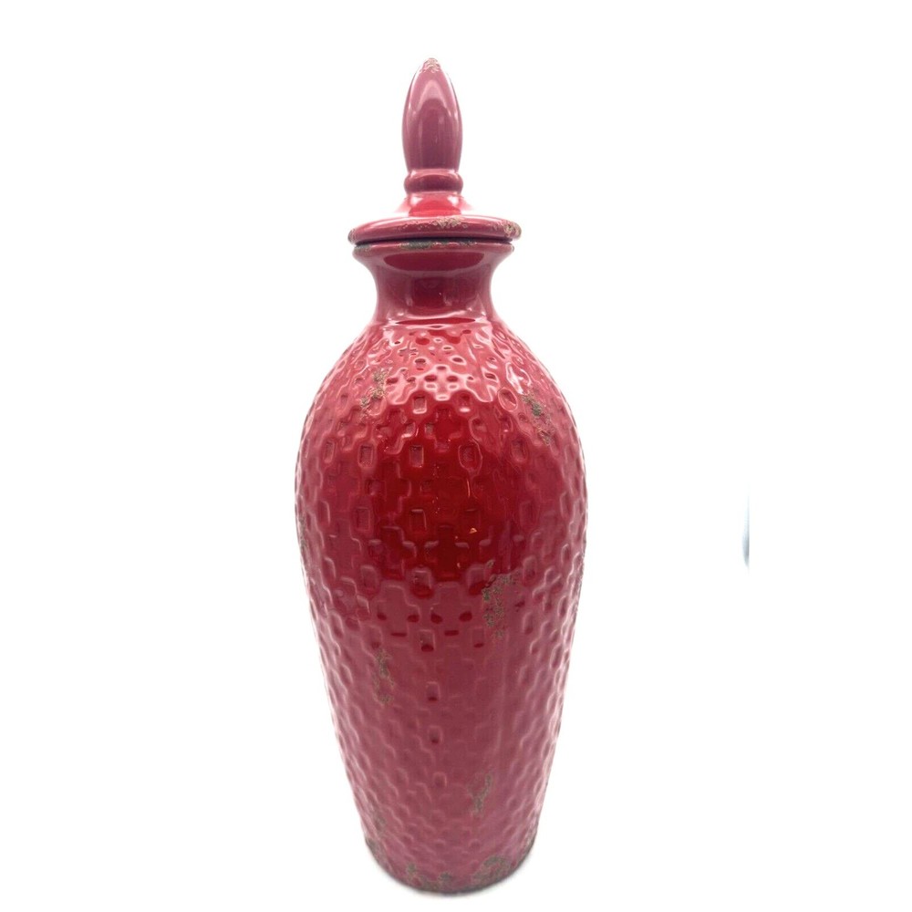 Large Baluster Jar  15 1/2" Distressed Red